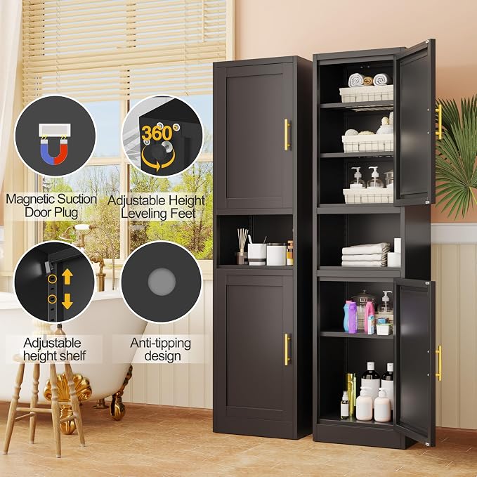 66.93" Tall Narrow Bathroom Cabinet, Steel Corner Floor Cabinet - Image 6