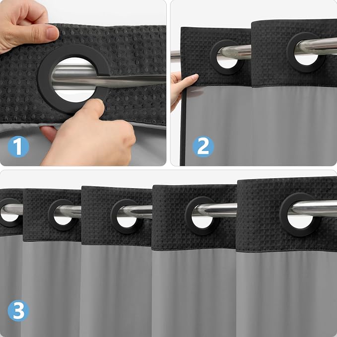 No Hook Waffle Weave Shower Curtain Set - Image 3