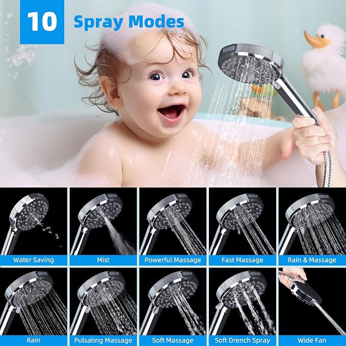 Hibbent Upgraded 5-spray 13'' Dual Filtered Rainfall Shower Head Combo - Image 3