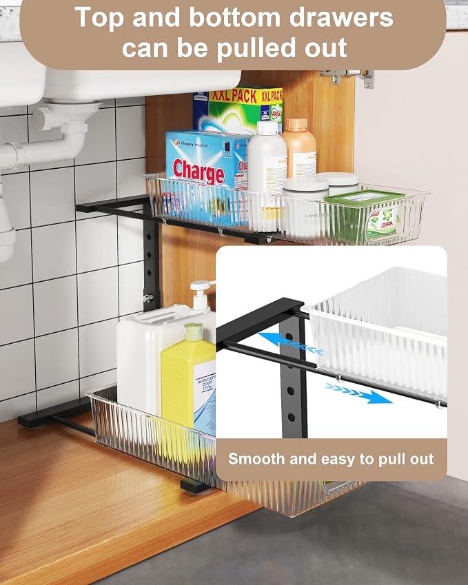 UMDONX Under Sink Organizer 2-Pack Adjustable Bathroom Under Sink Pull-Out - Image 3