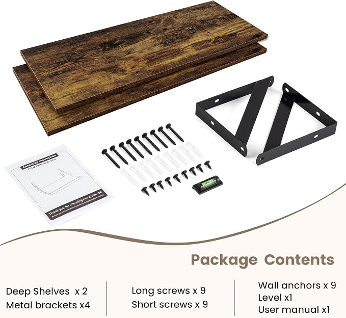 Dreamland Dark Brown Floating Shelves, 24W x 8D Wall Mounted Shelves Set of 2 - Image 7