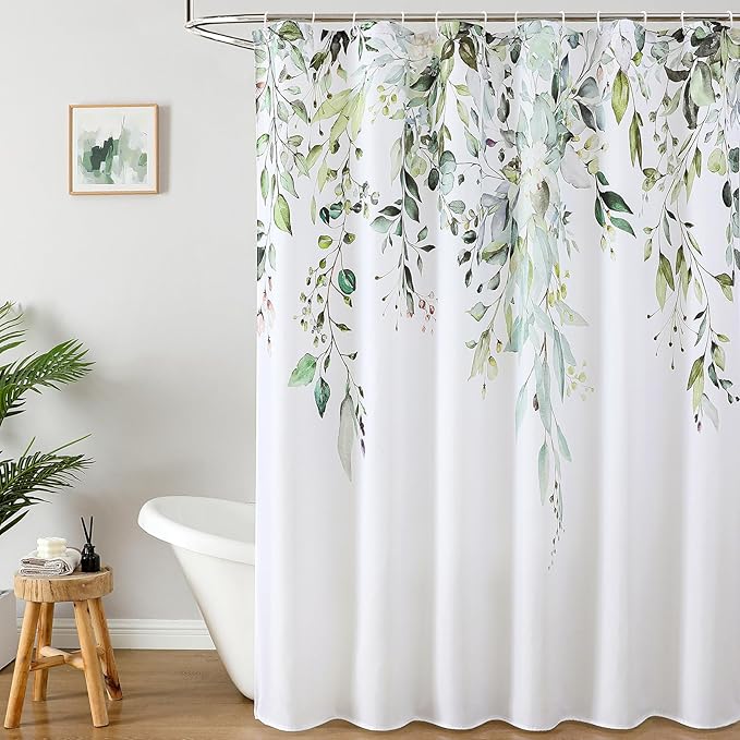Colorful Star Sage Green Eucalyptus Waterproof Shower Curtain Set by Colorful+Star