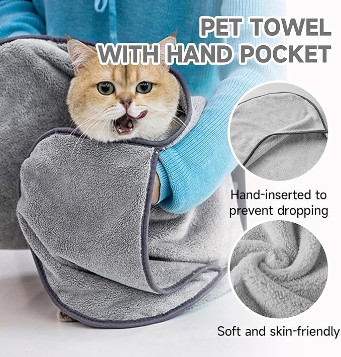 Dog Towels for Drying Dogs Small Medium Large, 2 Pack Dog Cat Drying Bath Towel - Image 4