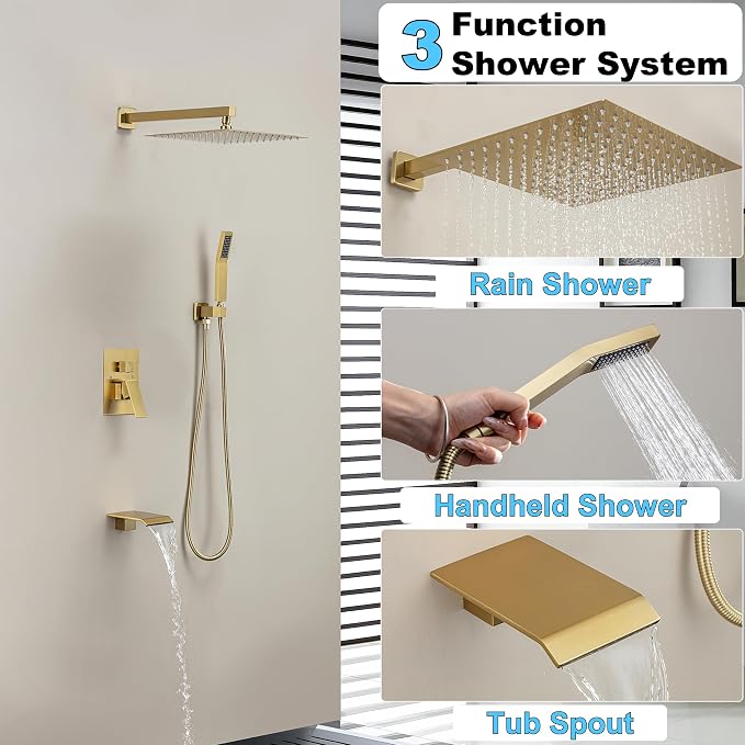 Shower System with Tub Spout, Shower Faucet Set with 12 Inch Rain Showerhead - Image 8