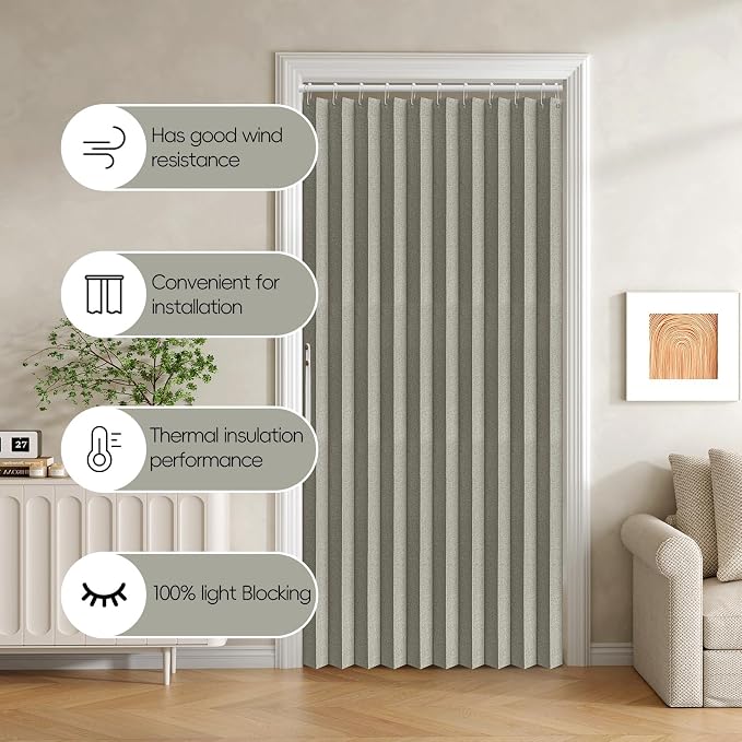 Accordian Door Curtain, 100% Blackout Folding Magnetic Doorway Curtains - Image 8