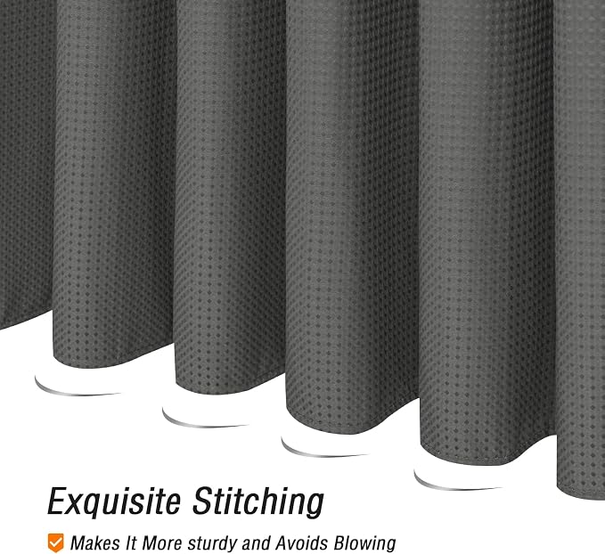 Gibelle Long Shower Curtain 72 x 78, Tall Waffle Weave Textured Fabric Shower - Image 5