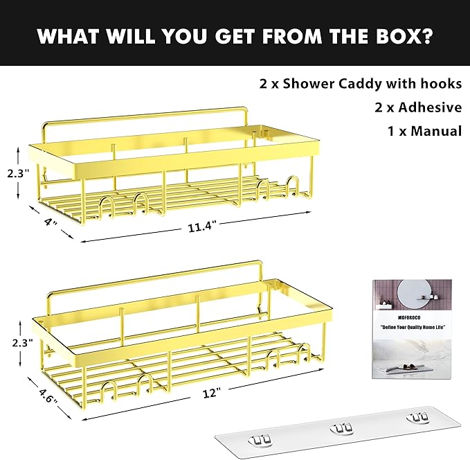 Moforoco Shower Caddy Shelf Organizer Rack, Self Adhesive Black Bathroom - Image 2
