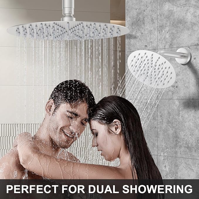 KOJOX Brushed Nickel Thermostatic Shower System, Push Button Diverter Shower - Image 2