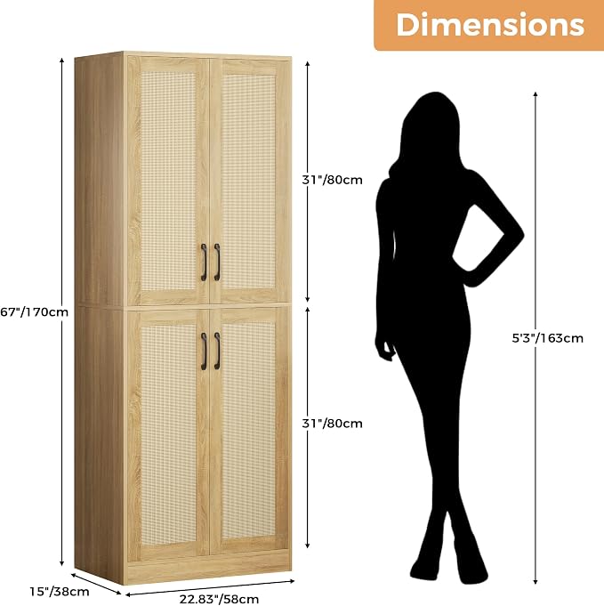 JASIWAY Kitchen Pantry Cabinet, Wooden Linen Pantry Cupboard - Image 2