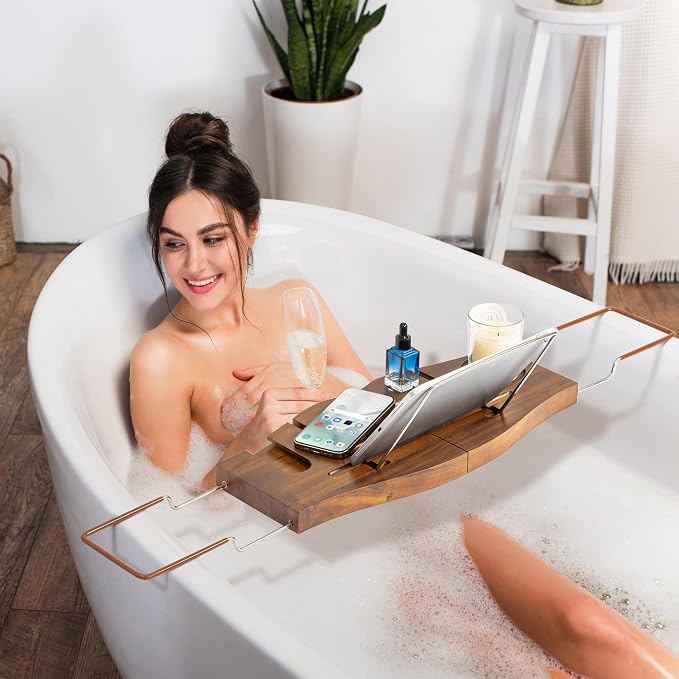 Teak Bathtub Tray Expandable Bathroom Tray - Image 6