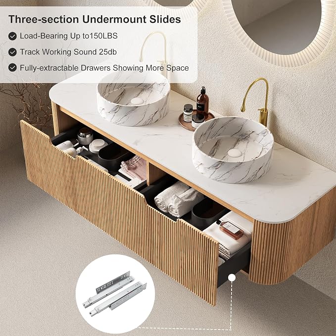 60 inch Bathroom Vanity with Double Sink, Floating Bathroom Vanities with - Image 5