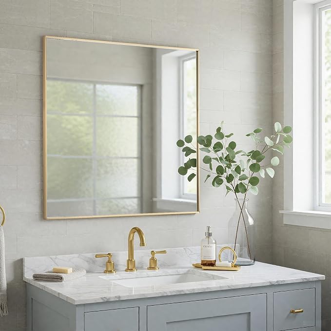30x30 Inch Gold Bathroom Mirror by LEDLUX