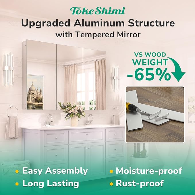TokeShimi 48x32 Mirror with Stepless Adjustable Storage, Aluminum Tempered - Image 5