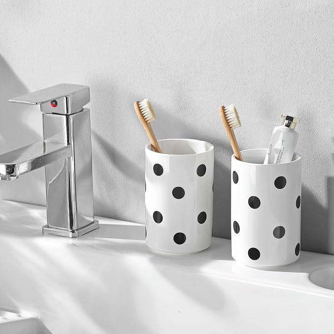 Black Polka Dot Ceramic Toothbrush Holders White - Image 7