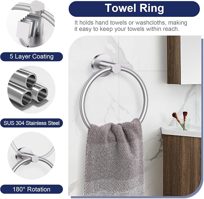 5-Piece Towel Bar Set Brushed Nickel Bathroom Hardware Accessories Set Upgraded - Image 3