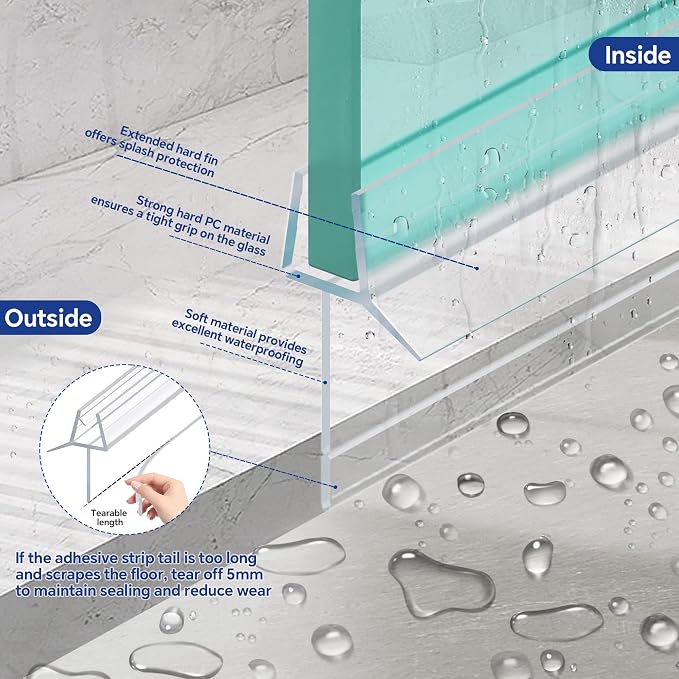 2-Pack Frameless Shower Door Bottom Seal Clear Glass Seal Strip Shower Door - Image 5