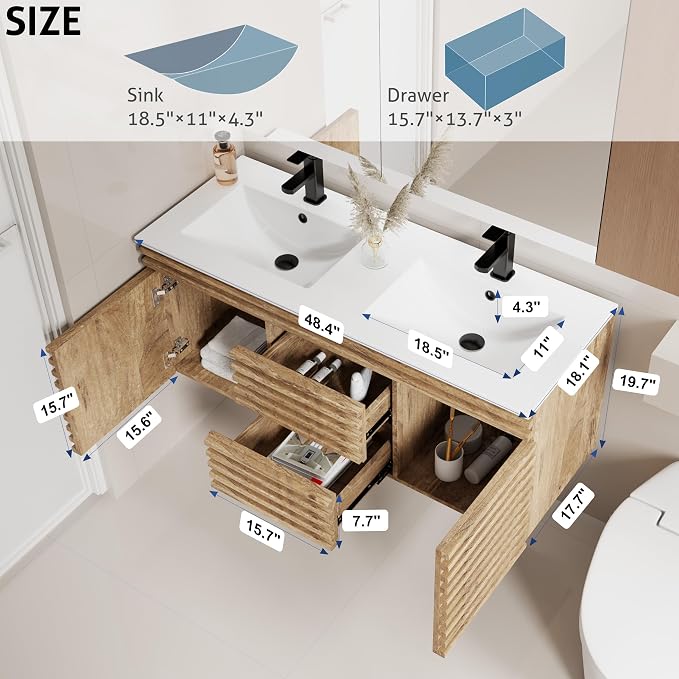 LUCKWIND 48" Floating Bathroom Vanity - Image 2