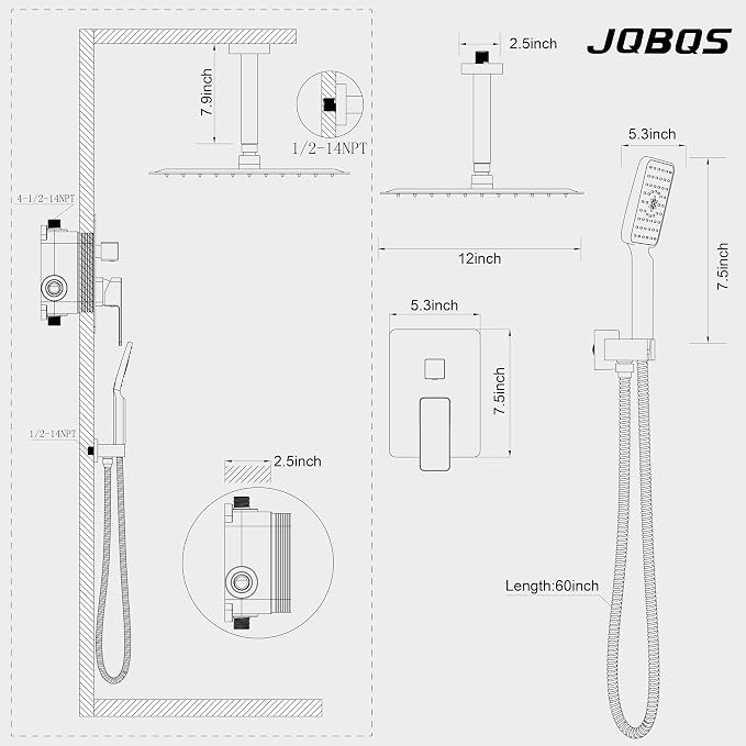 Shower System 12IN Modern Rain Brass Faucet Set - Image 8