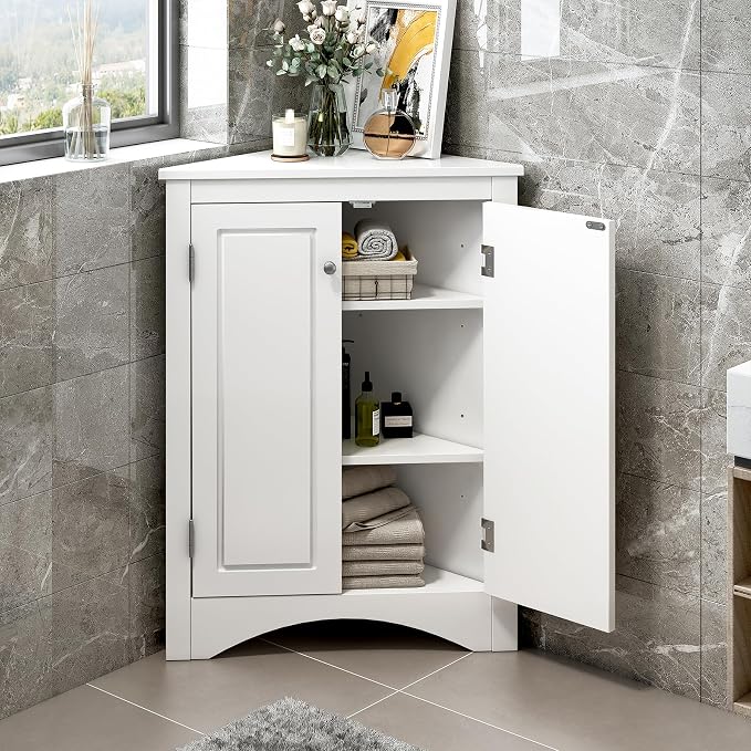 Corner Storage Cabinet with Adjustable Shelves, Triangle Bathroom & Kitchen - Image 3