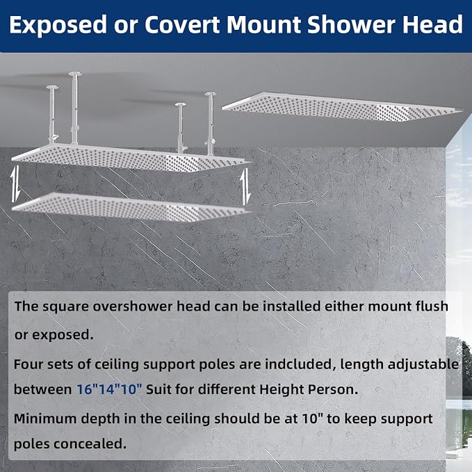 Dual Shower Heads System 16"x32" Ceiling Mount Rainfall and 6" Wall Mounted - Image 4