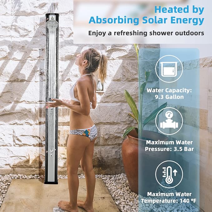 Giantex 7.2 FT 10 Gallon 2-Section Solar-Heated Outdoor Shower, Pool Shower - Image 8