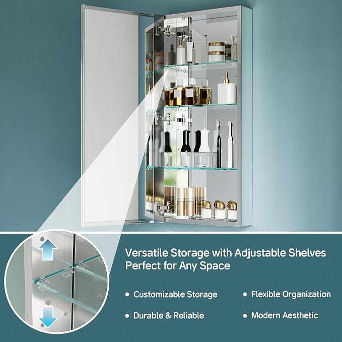 16"x36" Bathroom Mirror Medicine Cabinet, Aluminum Silver Medicine Cabinet - Image 4