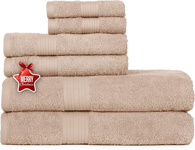 Ample Decor 100% Cotton 6 Piece Bathroom Towels Set, 2 Bath Towels, 2 Hand by AmpleDecor