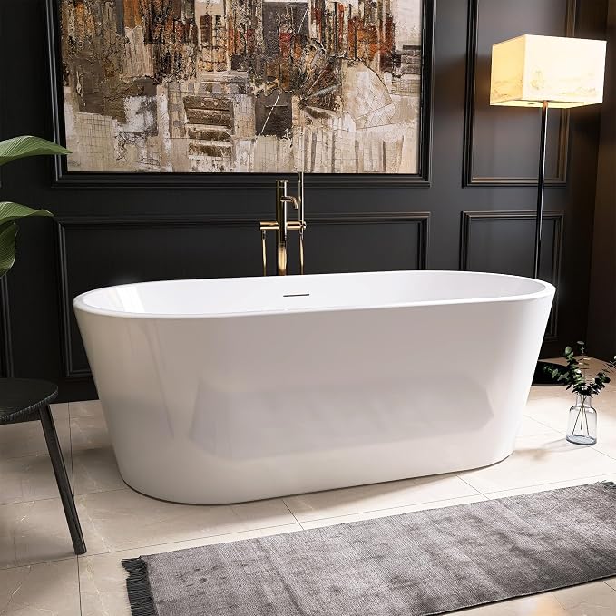 59" Acrylic Freestanding Bathtub, Free Standing Tub, Stand Alone Tub, Soaking by ADECABBATH