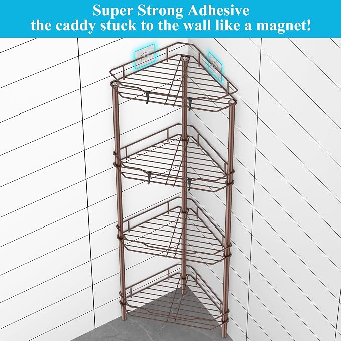 4 Tier Floor Standing Corner Shower Caddy Organizer Shelf - Image 2