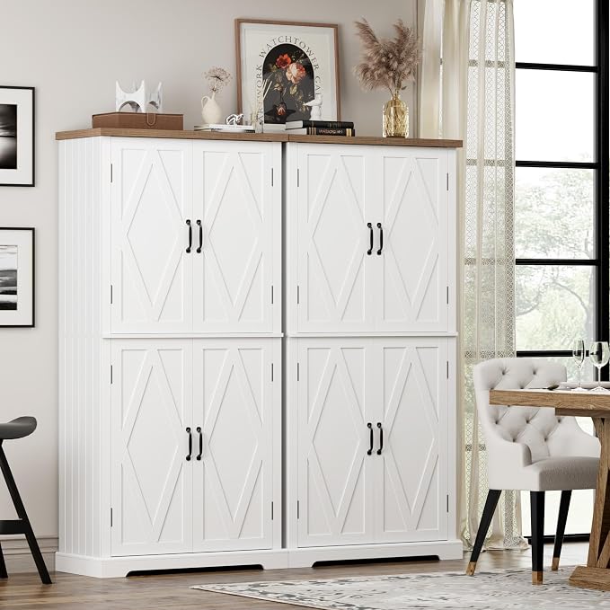 HOSTACK 64" Tall Pantry Cabinet, Modern Farmhouse Kitchen Pantry, Wood Bathroom - Image 2