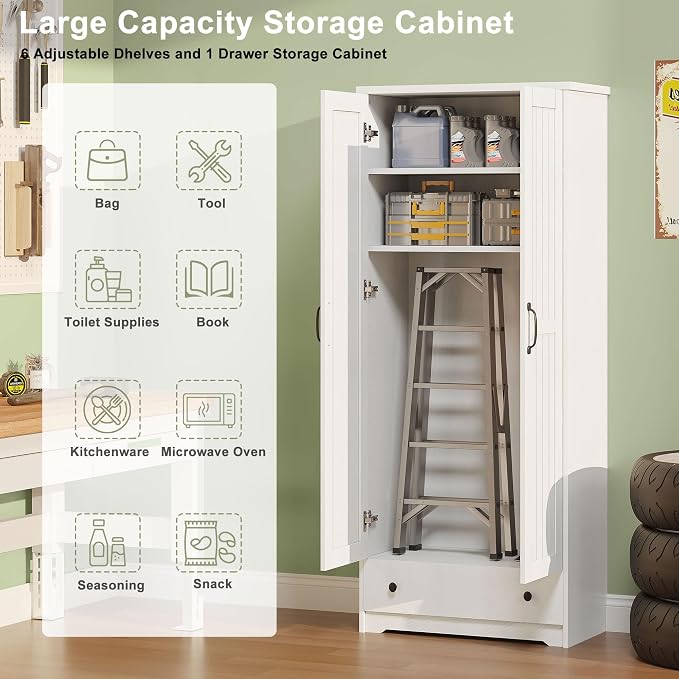 70" Tall Storage Cabinets, Large Wood Storage Pantry Cabinet - Image 4