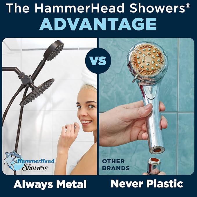 HammerHead Showers® Solid Metal Dual Shower Head Combo – OIL RUBBED BRONZE – 8 - Image 7