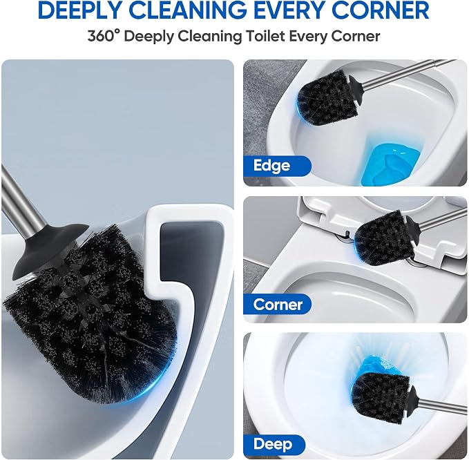 Toilet Brush and Holder Set Stain Nickle Stainless Steel 12In Handle - Image 2
