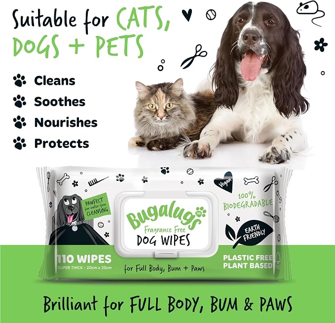 BUGALUGS Dog Wipes, 100% Plastic Free Biodegradable pet Wipes - Image 2