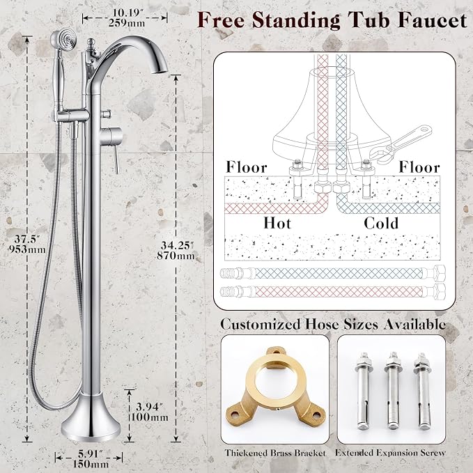 Free Standing Tub Faucet, Classic Freestanding Bathtub Faucet - Image 6