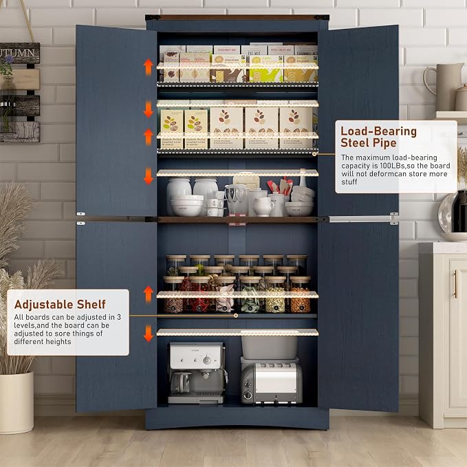 71" Tall Kitchen Pantry, Farmhouse Storage Cabinet - Image 3