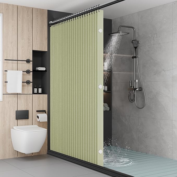 Bathroom Magnetic Folding Shower Curtain, Accordion-Style Shower Curtain by Unknown