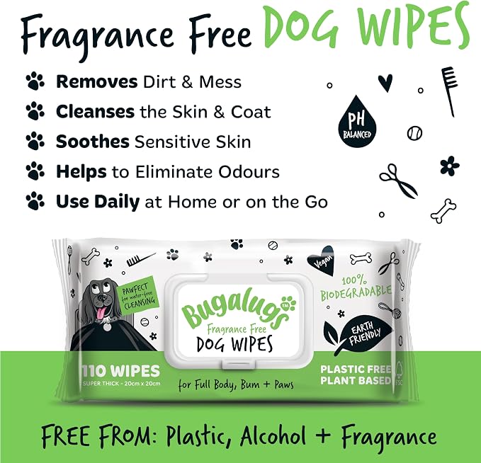 BUGALUGS Dog Wipes, 100% Plastic Free Biodegradable pet Wipes - Image 8