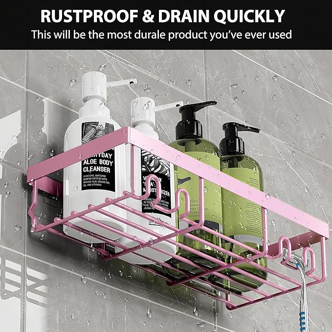 Moforoco Shower Caddy Shelf Organizer Rack, Self Adhesive Black Bathroom - Image 4