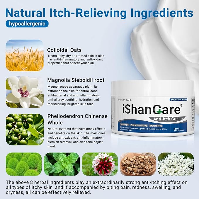ishancare Anti Itch Cream Extra Strength, Oatmeal Soothing Skin Itch Relief - Image 6