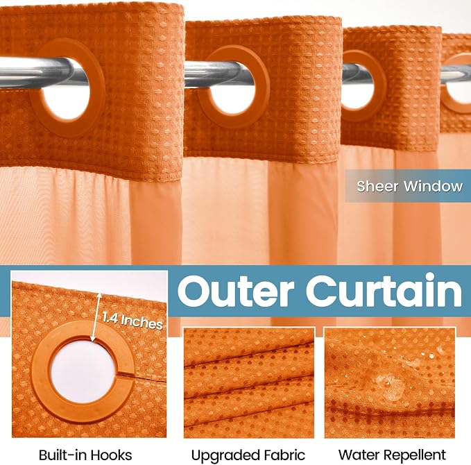 Burnt Orange No Hook Shower Curtain - Image 5