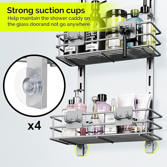 Orimade Shower Caddy Adjustable Height 4 Tier Silver, Bathroom Hanging Over the - Image 7