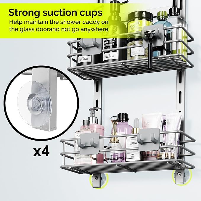 Orimade Over The Door Shower Caddy Adjustable 3 Tier Silver, Bathroom Hanging - Image 3