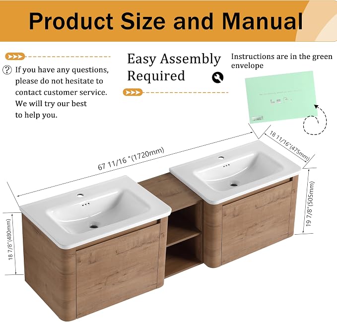 68 Inch Wall-Mounted Vanity - Image 2