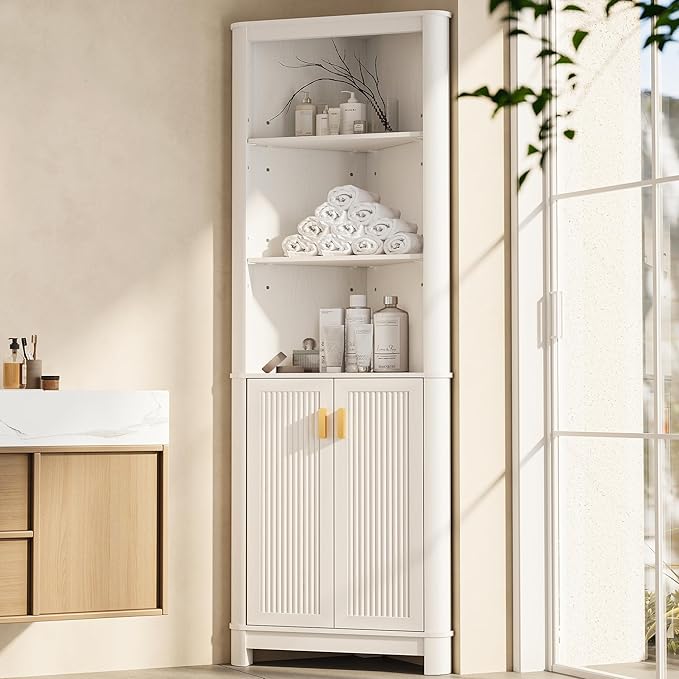 69" Tall Corner Shelf with Doors, 7-Tier Corner Storage Cabinet with Doors by INNODToddlerTower