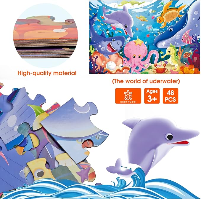 Jumbo Floor Puzzle for Kids Underwater Jigsaw Large Puzzles 48 Piece for - Image 3