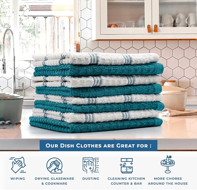 DAN RIVER Premium Dish Cloth 100% Cotton 12 X 12 Inches |Pack of 8|-Ultra Soft - Image 5