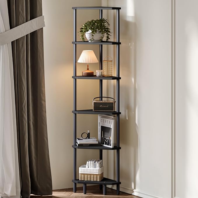 6 Tier Corner Shelf, 66.5'' Tall Standing Shelf, Narrow Display Shelf Stand by IRCPEN