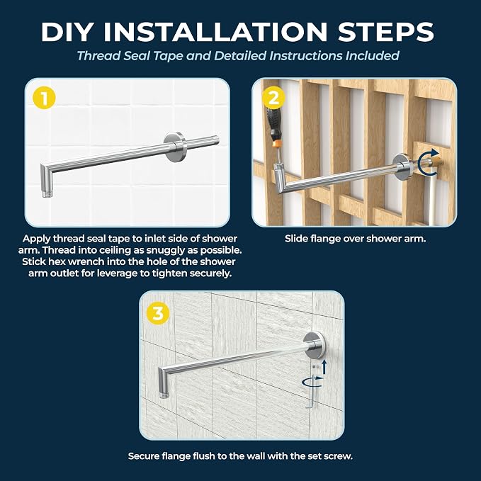 HammerHead Showers® Solid Metal 16 Inch Extended Shower Arm and Flange - Image 3