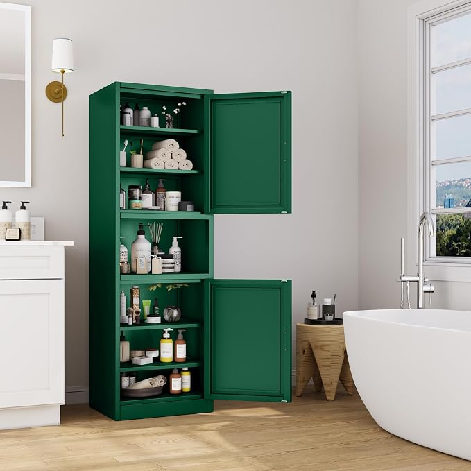Tall Narrow Storage Cabinet 66.93" H Tall Bathroom Cabinet Metal Pantry Cabinets - Image 2